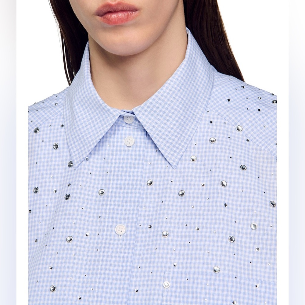 Sandro Blue Checkered Shirt with Silver Accents